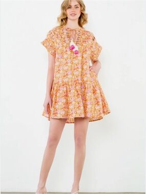 THML Grapefruit Floral Dress XS